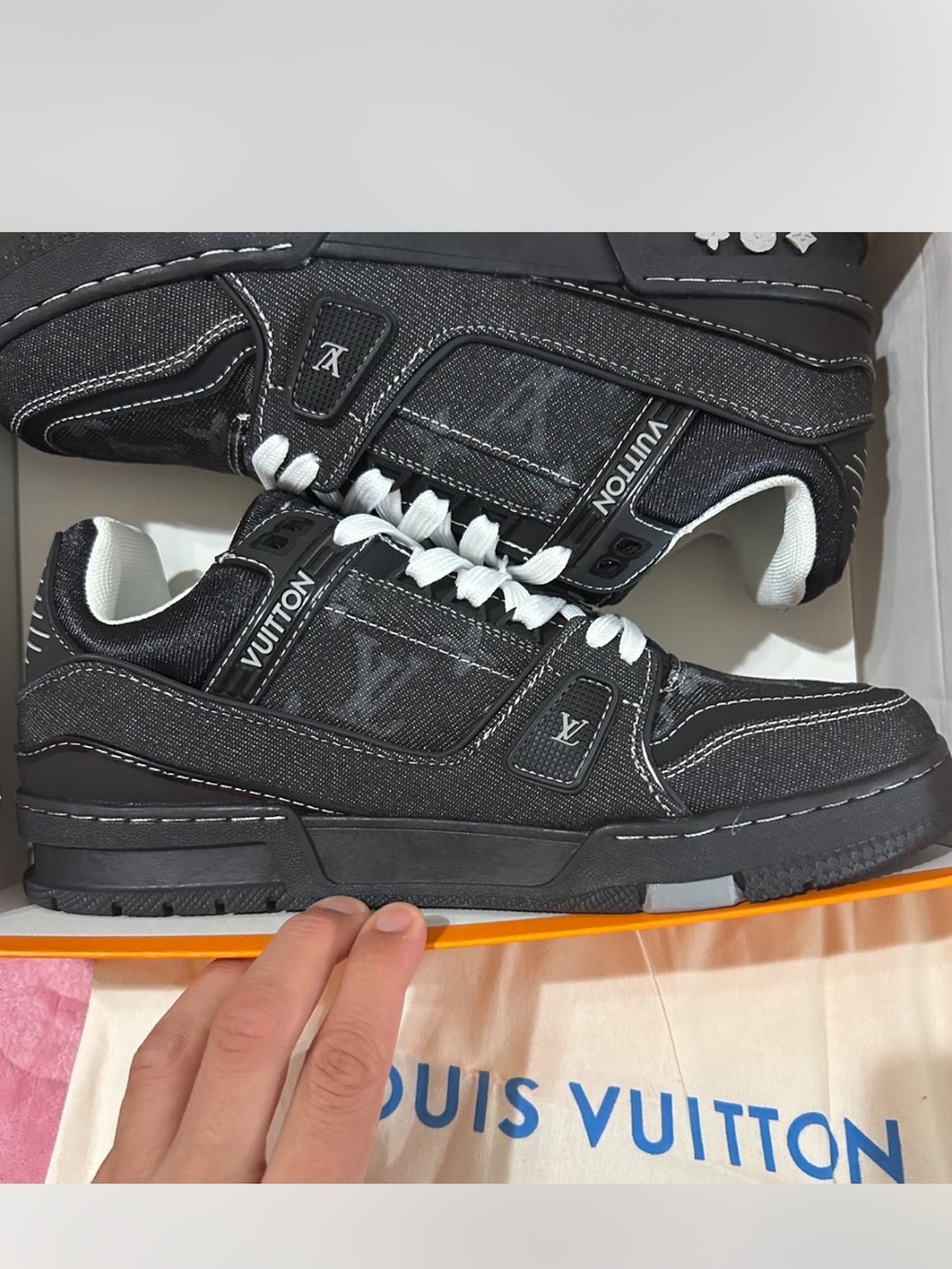 Louis Vuitton Men's Black and White Denim Low-Top Sneakers